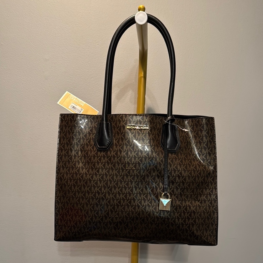 Michael Kors Brown And Black Tote Bag With Signature Monogram